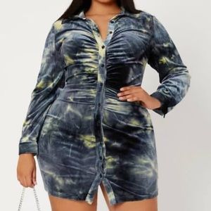 Button Down Tie-Dye Long Sleeve Dress